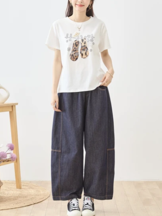 レパードシューズ柄キラキラTシャツ