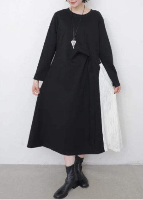 サイドニットレース 配色アシンメトリー ワンピース　