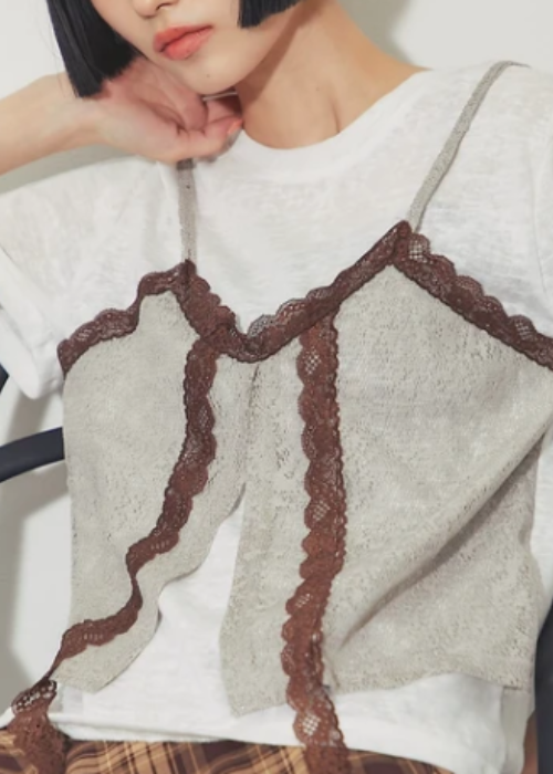 レースビスチェレイヤードシアーTシャツ
