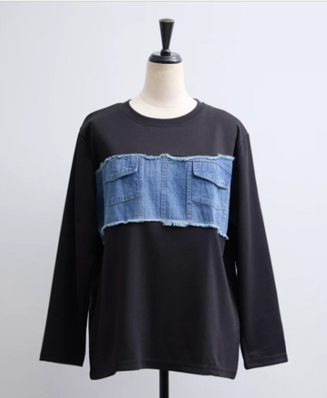 デニム切り替えプルオーバー