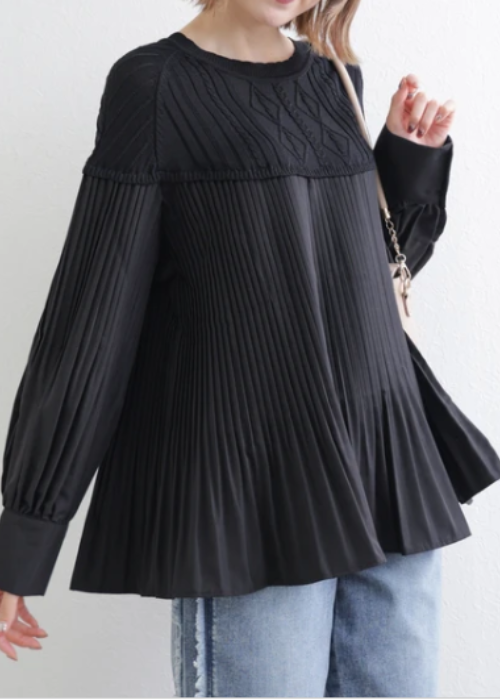 ニット切り替えブラウス