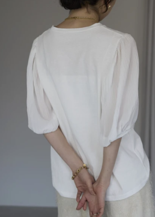 お袖ふんわりプリーツ5分袖Tシャツ