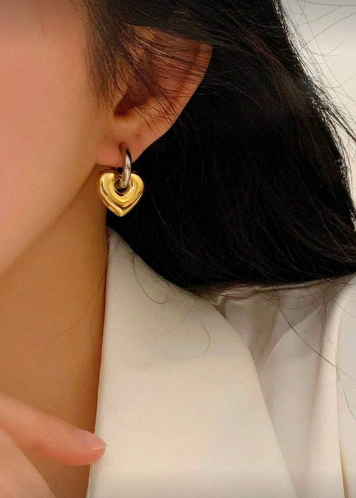 goid×silverのハート型ピアス