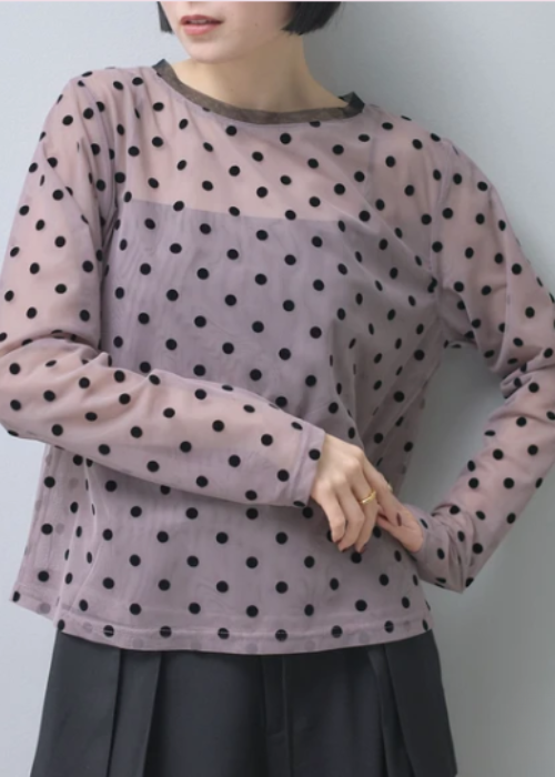 ドットフロッキー柄シアートップス