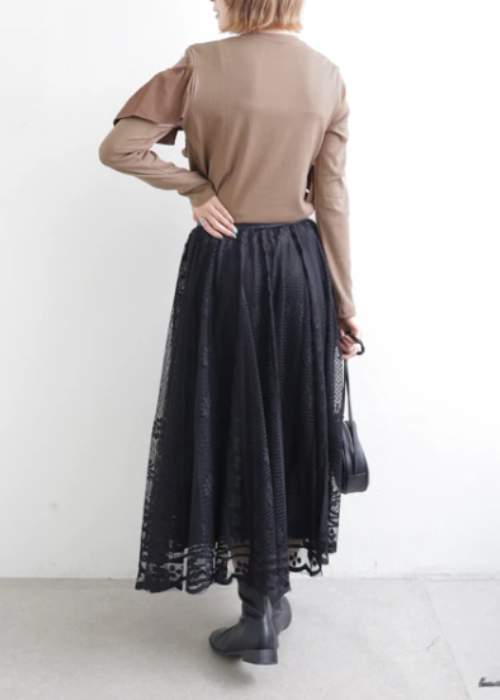 異素材フリル長袖トップス