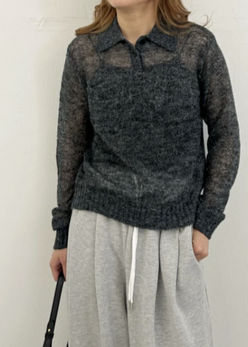 モヘア調ポロ衿シアーセーター