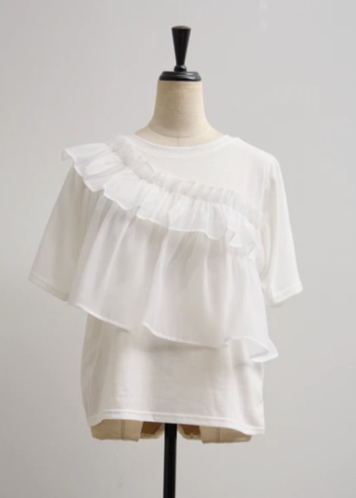 異素材フリルTシャツ