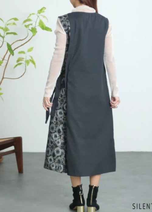 ゴブラン柄アシメ切替深Vジャンスカ