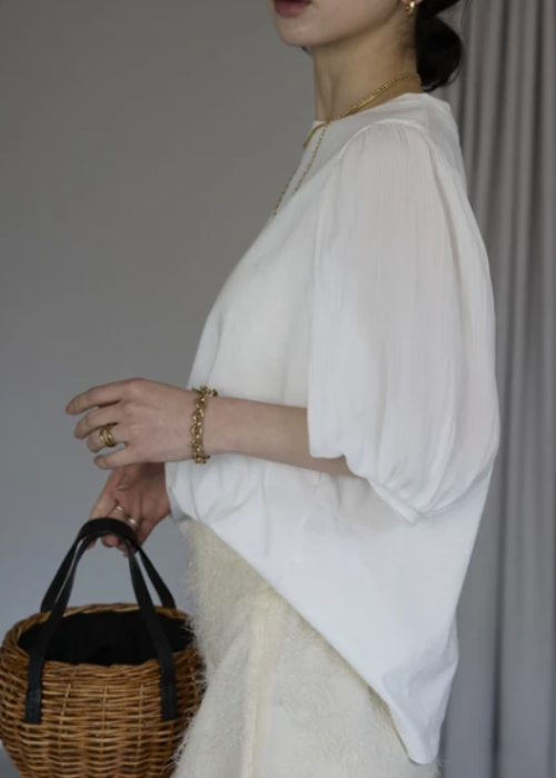 お袖ふんわりプリーツ5分袖Tシャツ