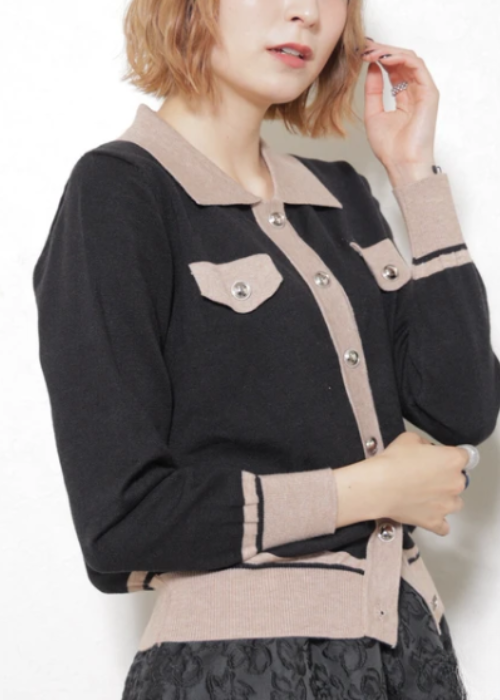 襟付き配色ニットカーディガン