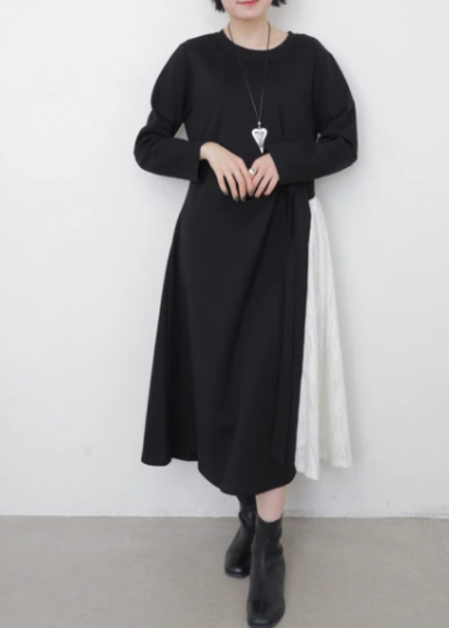 サイドニットレース 配色アシンメトリー ワンピース　