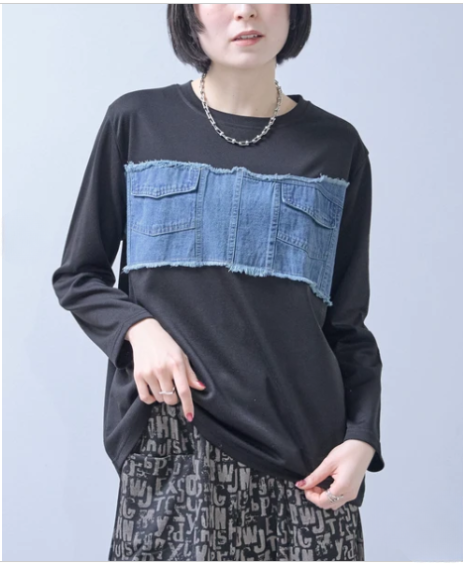 デニム切り替えプルオーバー