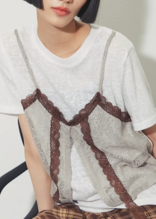レースビスチェレイヤードシアーTシャツ