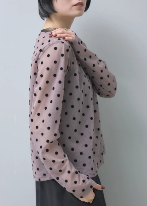ドットフロッキー柄シアートップス