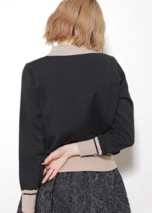 襟付き配色ニットカーディガン