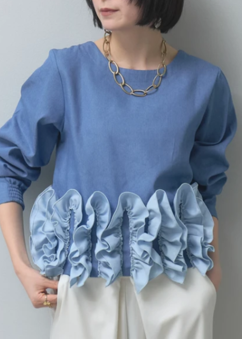 デニムフリル前後2wayブラウス