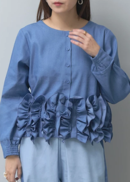 デニムフリル前後2wayブラウス