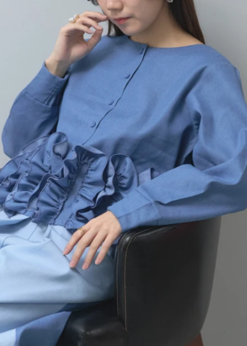 デニムフリル前後2wayブラウス