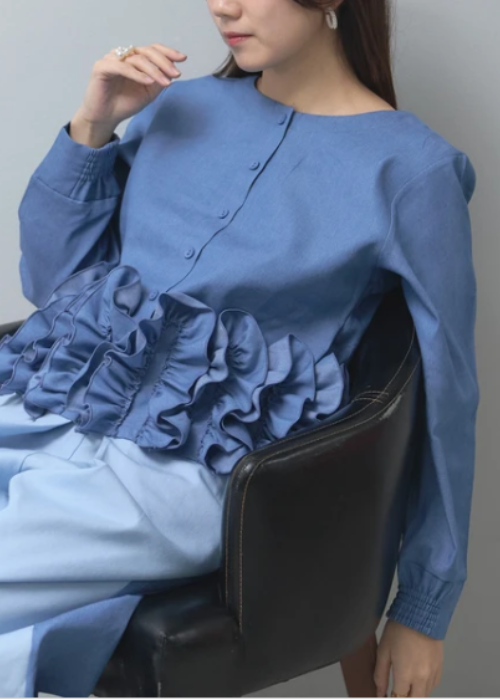 デニムフリル前後2wayブラウス