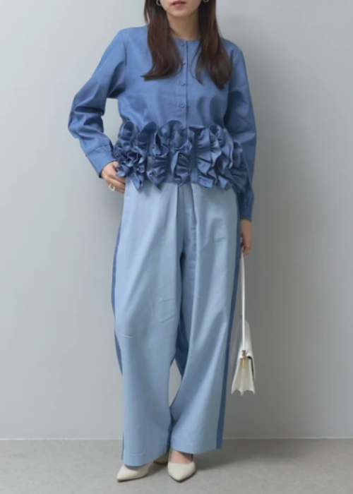 デニムフリル前後2wayブラウス