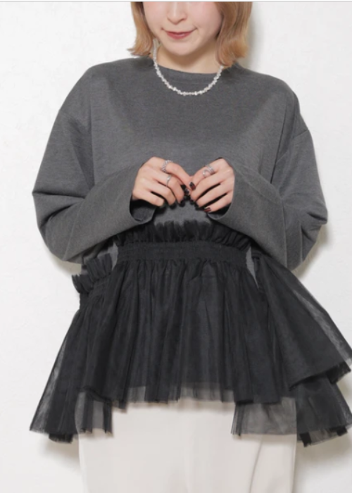 チュール付き長袖　トップス