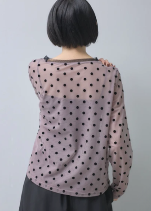 ドットフロッキー柄シアートップス