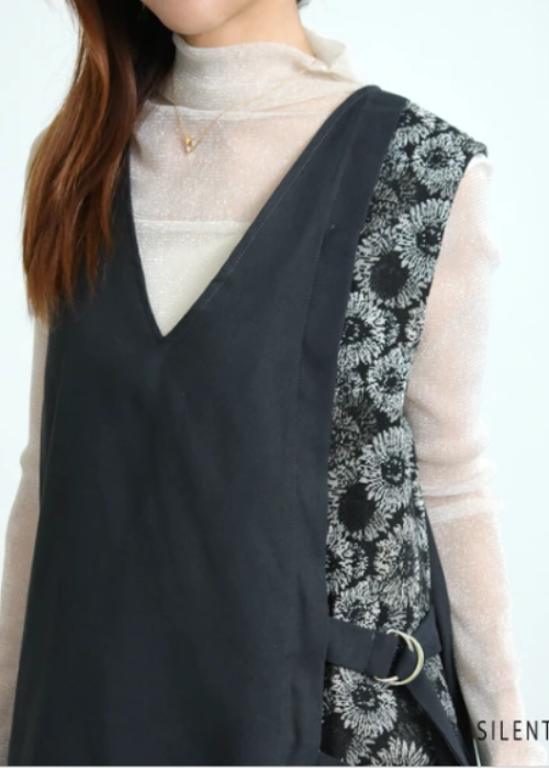 ゴブラン柄アシメ切替深Vジャンスカ