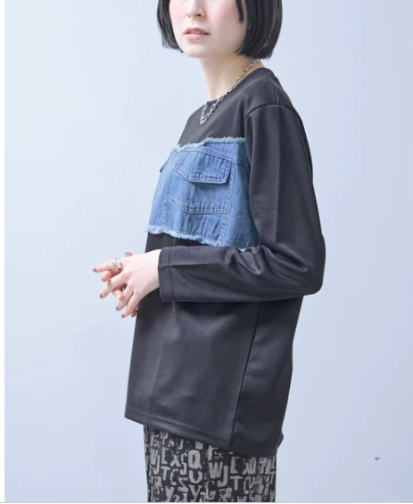 デニム切り替えプルオーバー