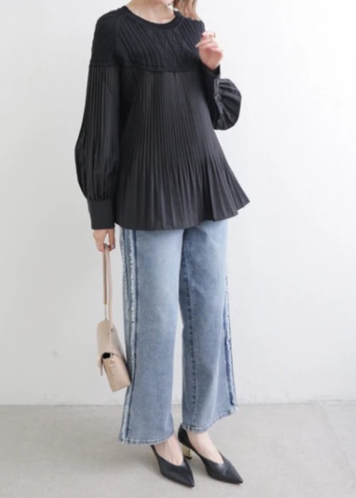 ニット切り替えブラウス