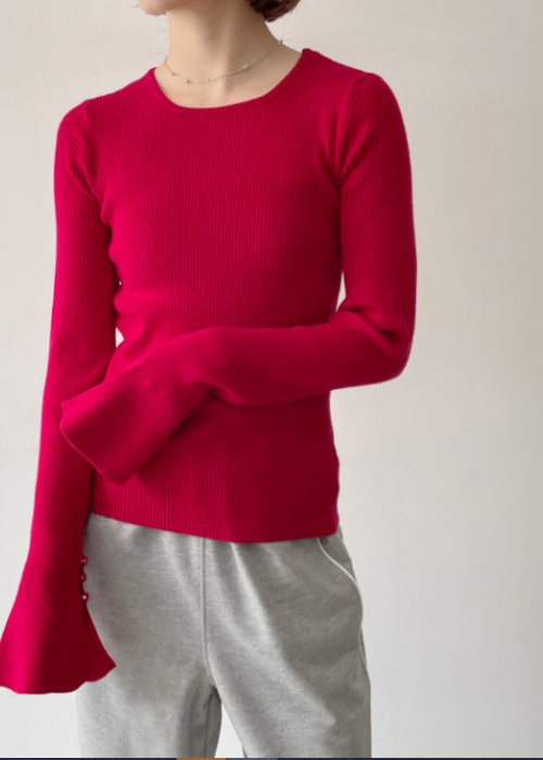 クール袖釦付きフレアスリーブプルオーバー