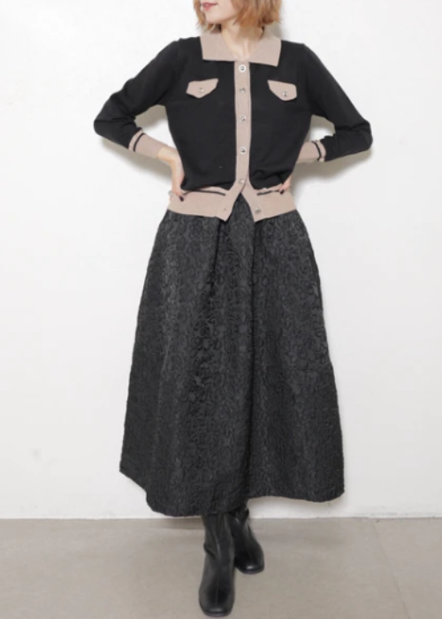 襟付き配色ニットカーディガン