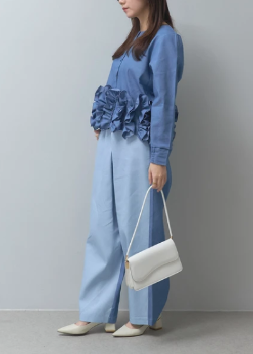 デニムフリル前後2wayブラウス