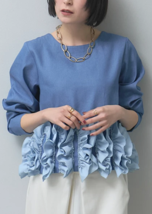 デニムフリル前後2wayブラウス