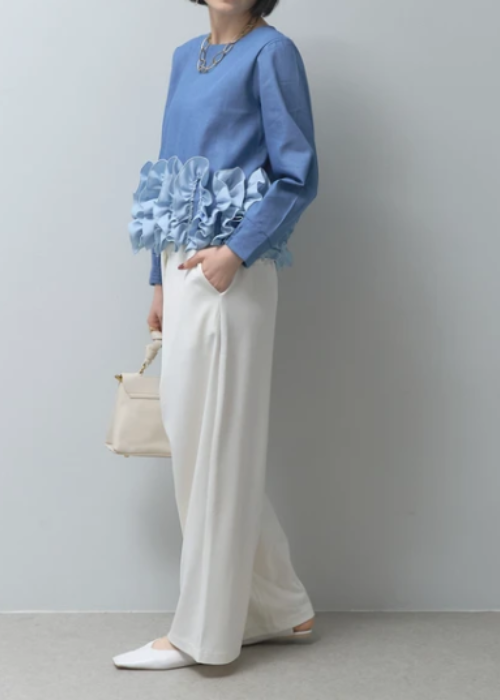 デニムフリル前後2wayブラウス