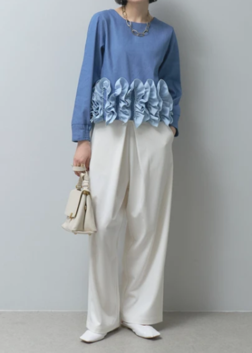 デニムフリル前後2wayブラウス