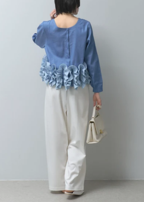 デニムフリル前後2wayブラウス