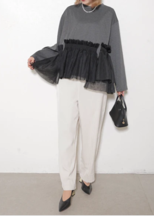 チュール付き長袖　トップス