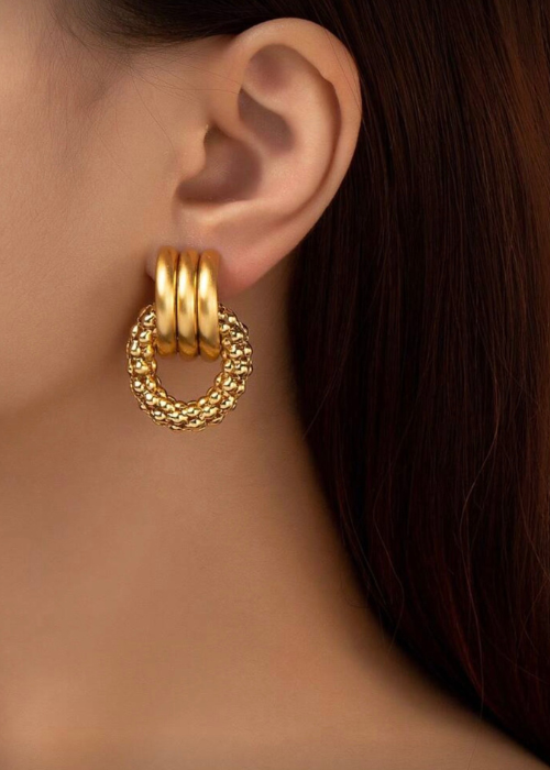 gold ドロップリングピアス