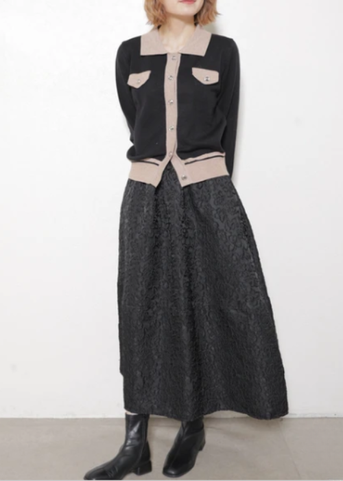 襟付き配色ニットカーディガン