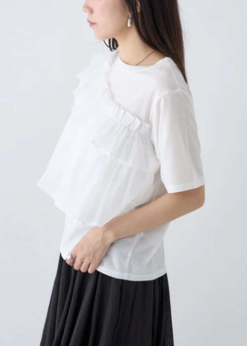 異素材フリルTシャツ