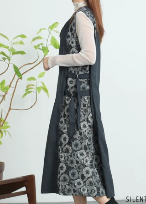 ゴブラン柄アシメ切替深Vジャンスカ