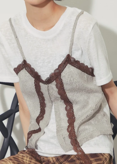 レースビスチェレイヤードシアーTシャツ