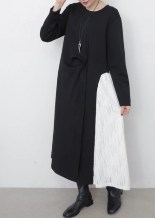 サイドニットレース 配色アシンメトリー ワンピース　