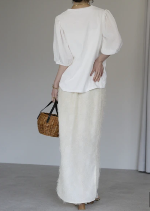 お袖ふんわりプリーツ5分袖Tシャツ