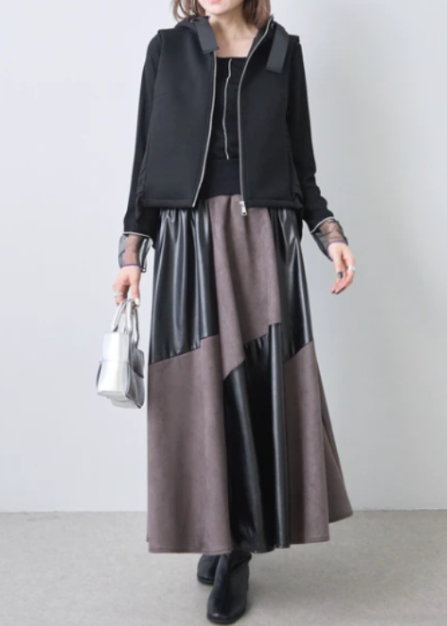 フェイクレザー×スウェード切替スカート