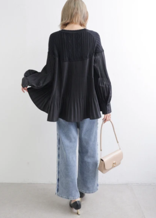 ニット切り替えブラウス