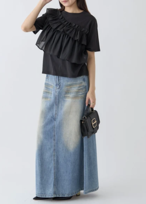 異素材フリルTシャツ
