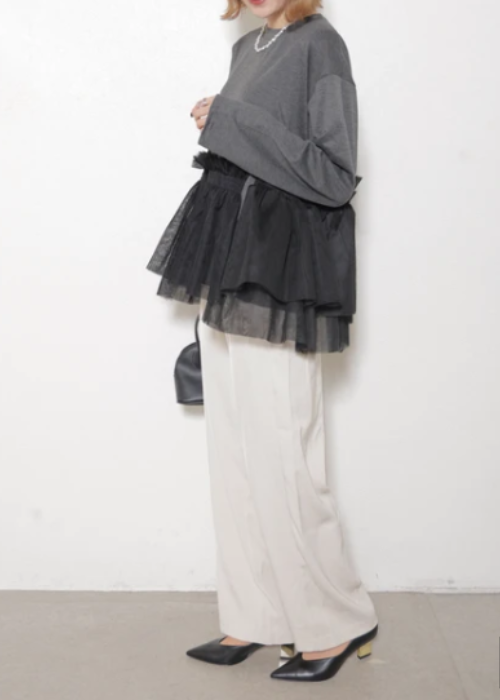 チュール付き長袖　トップス