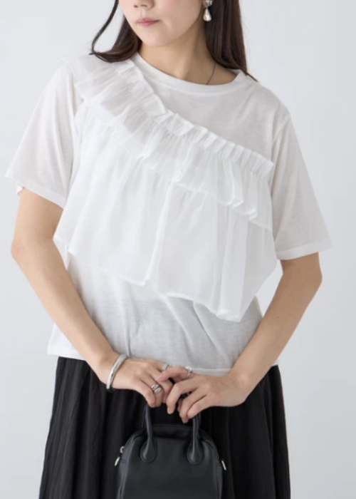 異素材フリルTシャツ