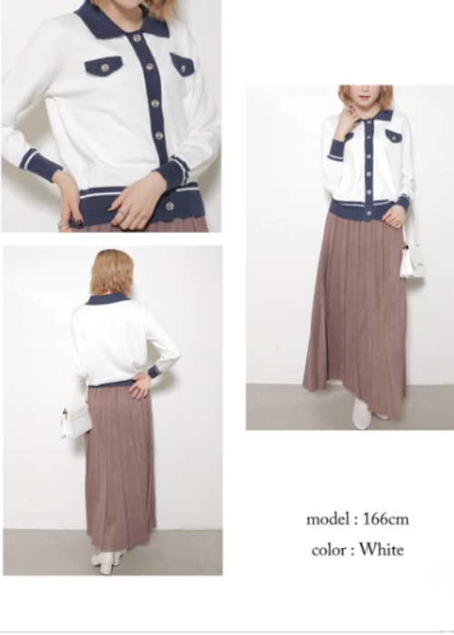 襟付き配色ニットカーディガン